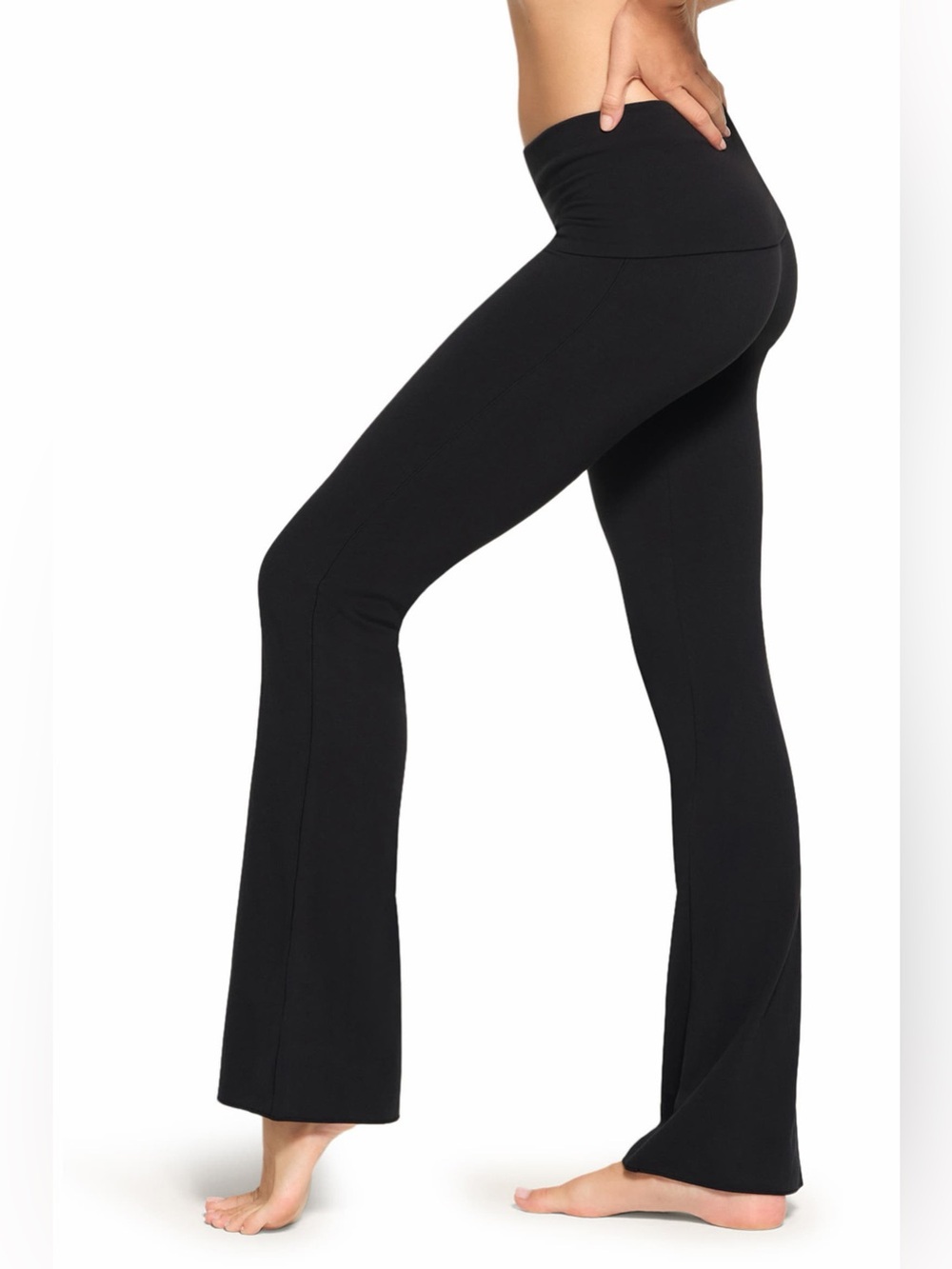 Skims Black ribbed Stretch Cotton Jersey Foldover Flare Pants 6233